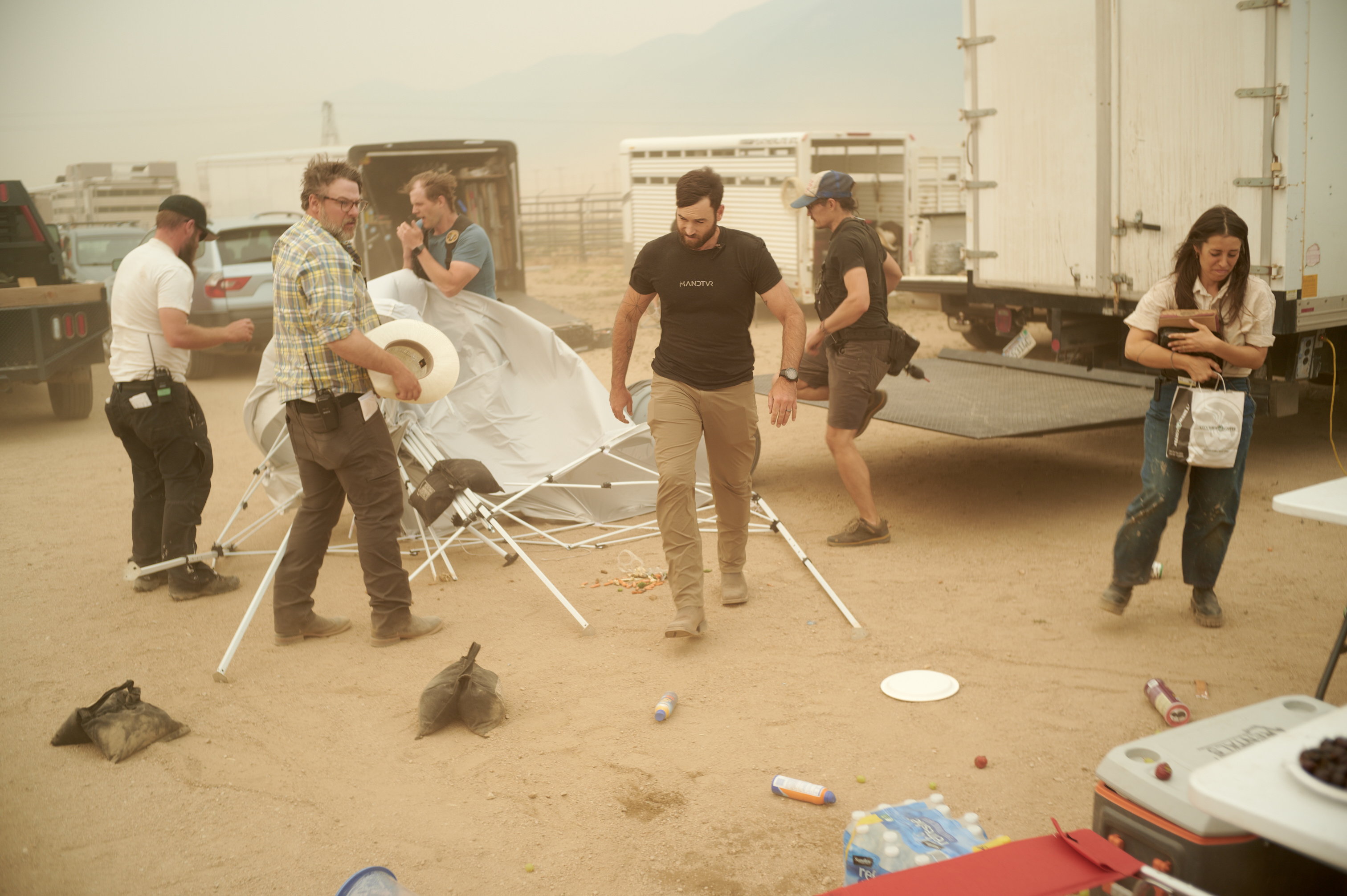 Crewmembers on the set of Broke (2025)
